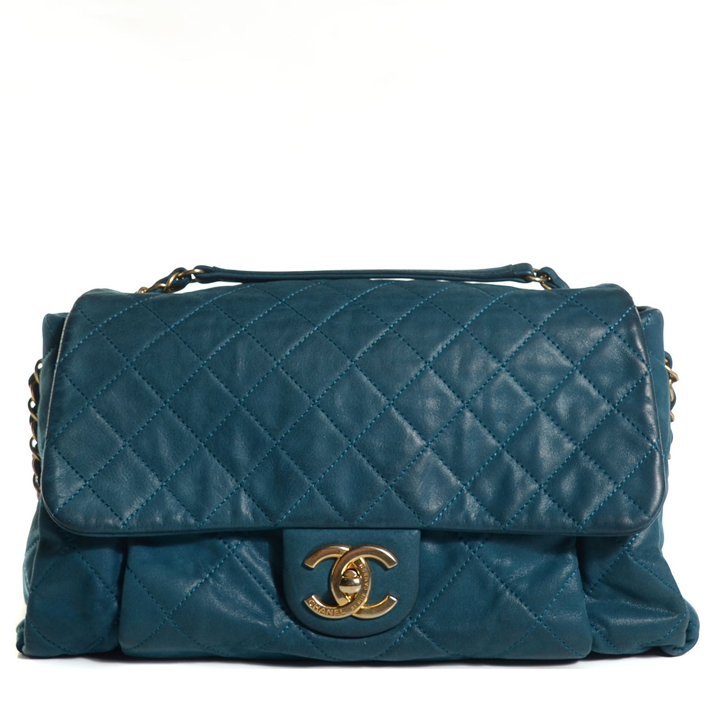 Iridescent Calfskin Large Chic Quilt Flap Dark Blue