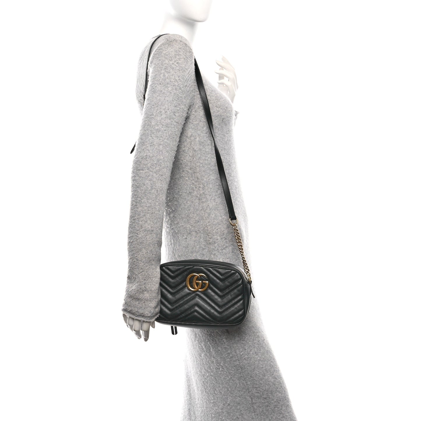 Calfskin Matelasse Small GG Marmont Chain Shoulder Bag Black