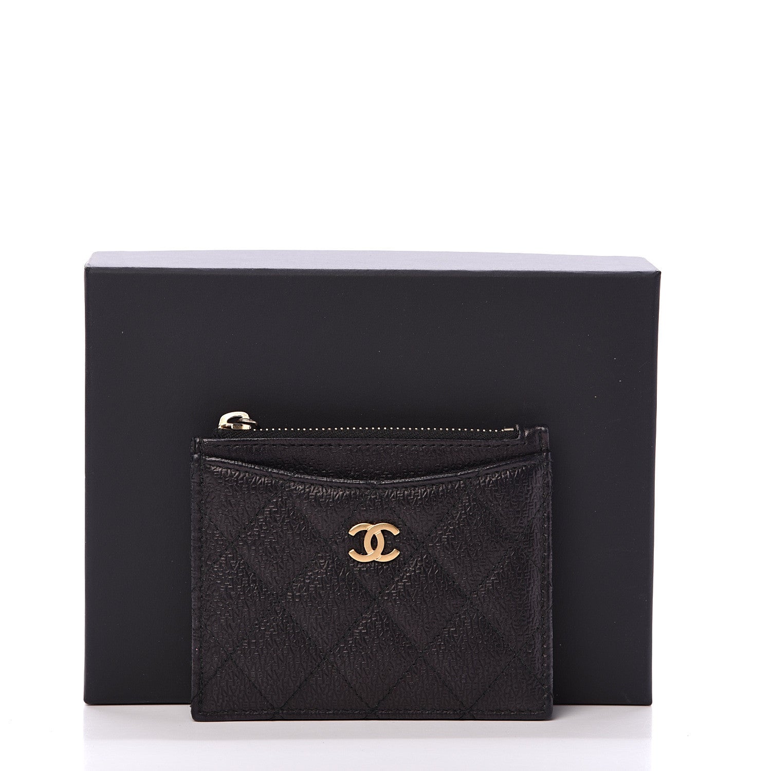 Chanel Letter Calfskin Embossed Quilted CC Zip Card Holder Black 7 of 7