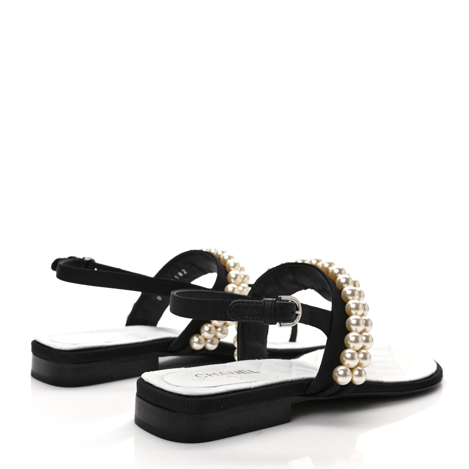 Chanel Grosgrain Pearl CC Sandals 36.5 Black 4 of 9