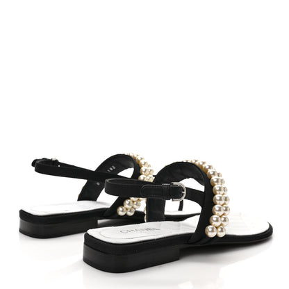 Chanel Grosgrain Pearl CC Sandals 36.5 Black 4 of 9