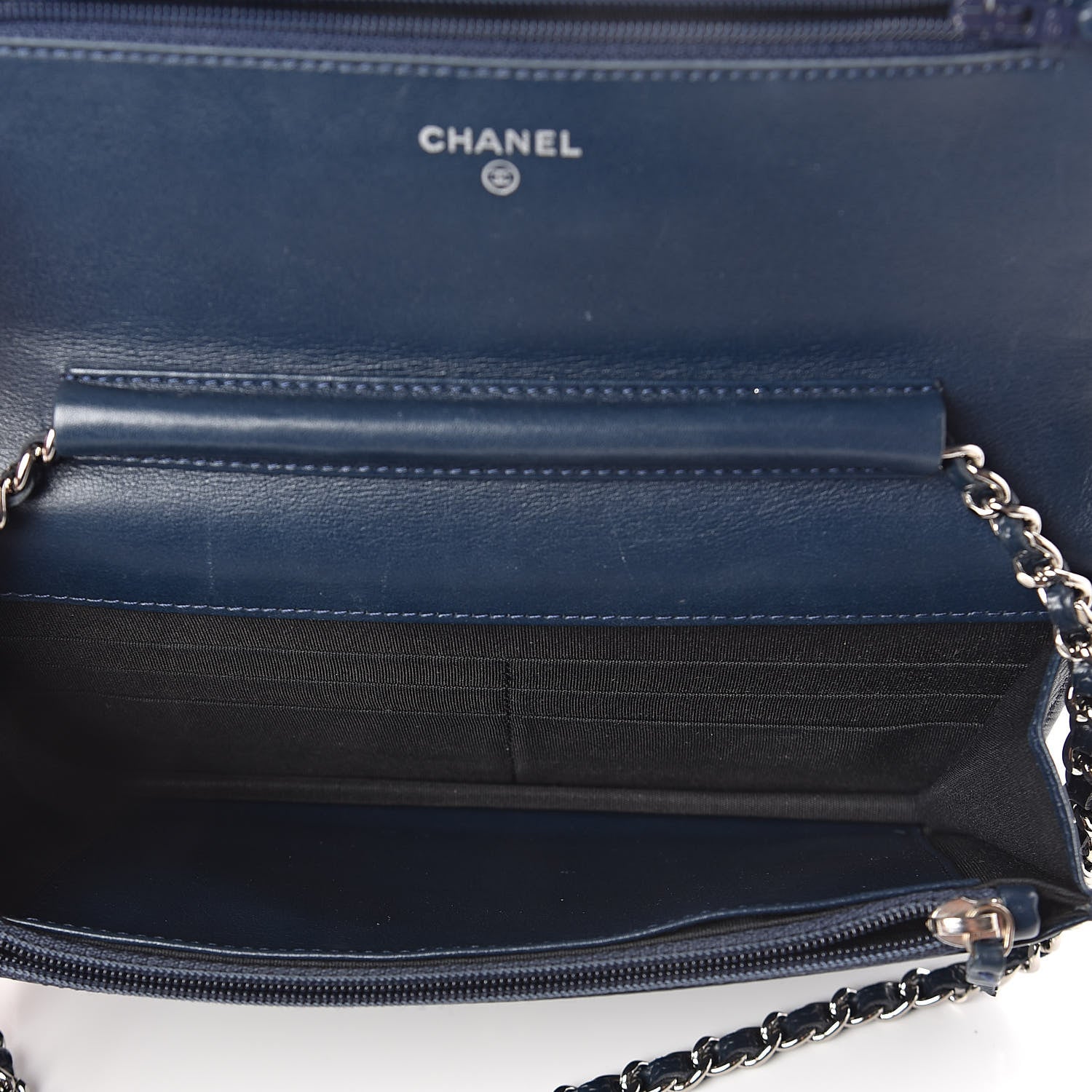 Chanel Caviar Timeless CC Wallet On Chain WOC Navy Blue 5 of 11