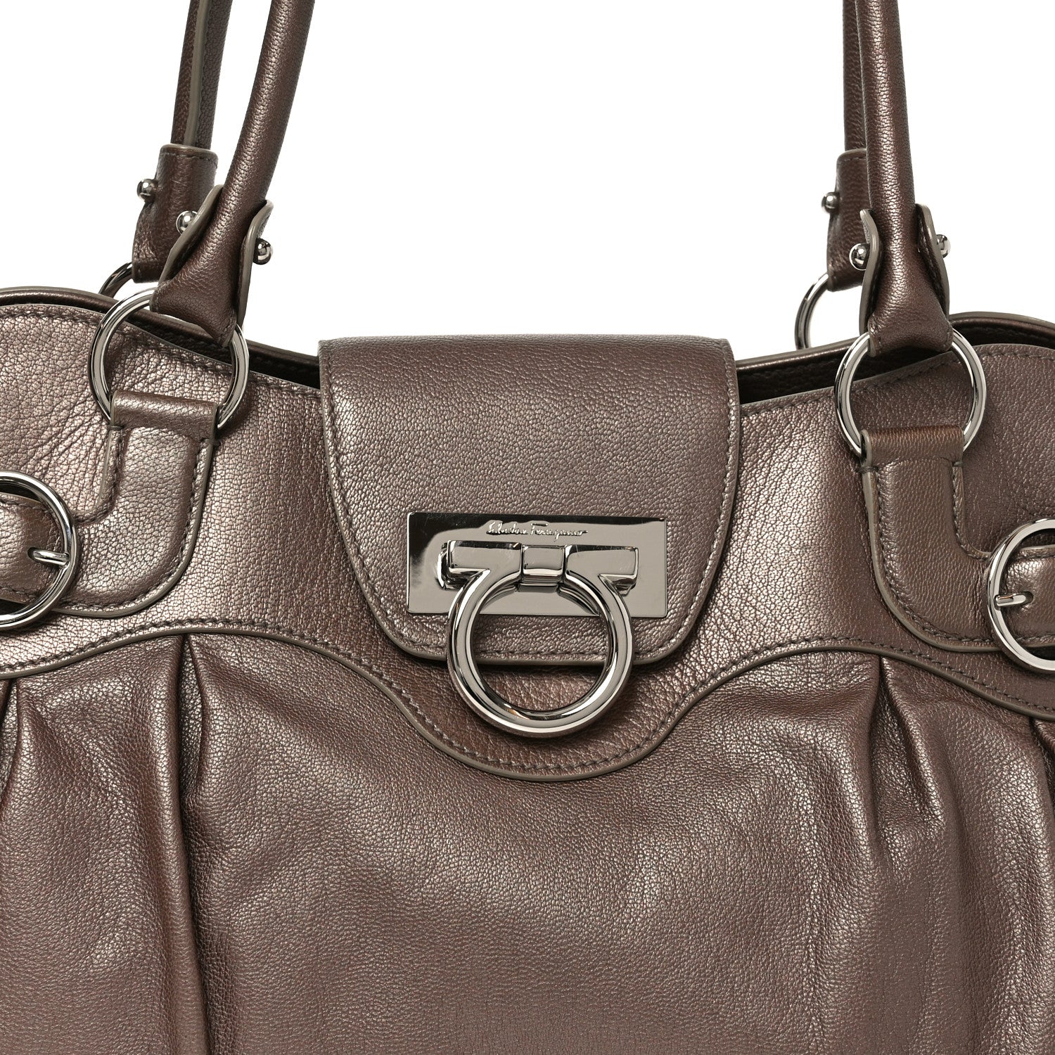 Salvatore Ferragamo Calfskin Marisa Shoulder Bag Bronze 1849761