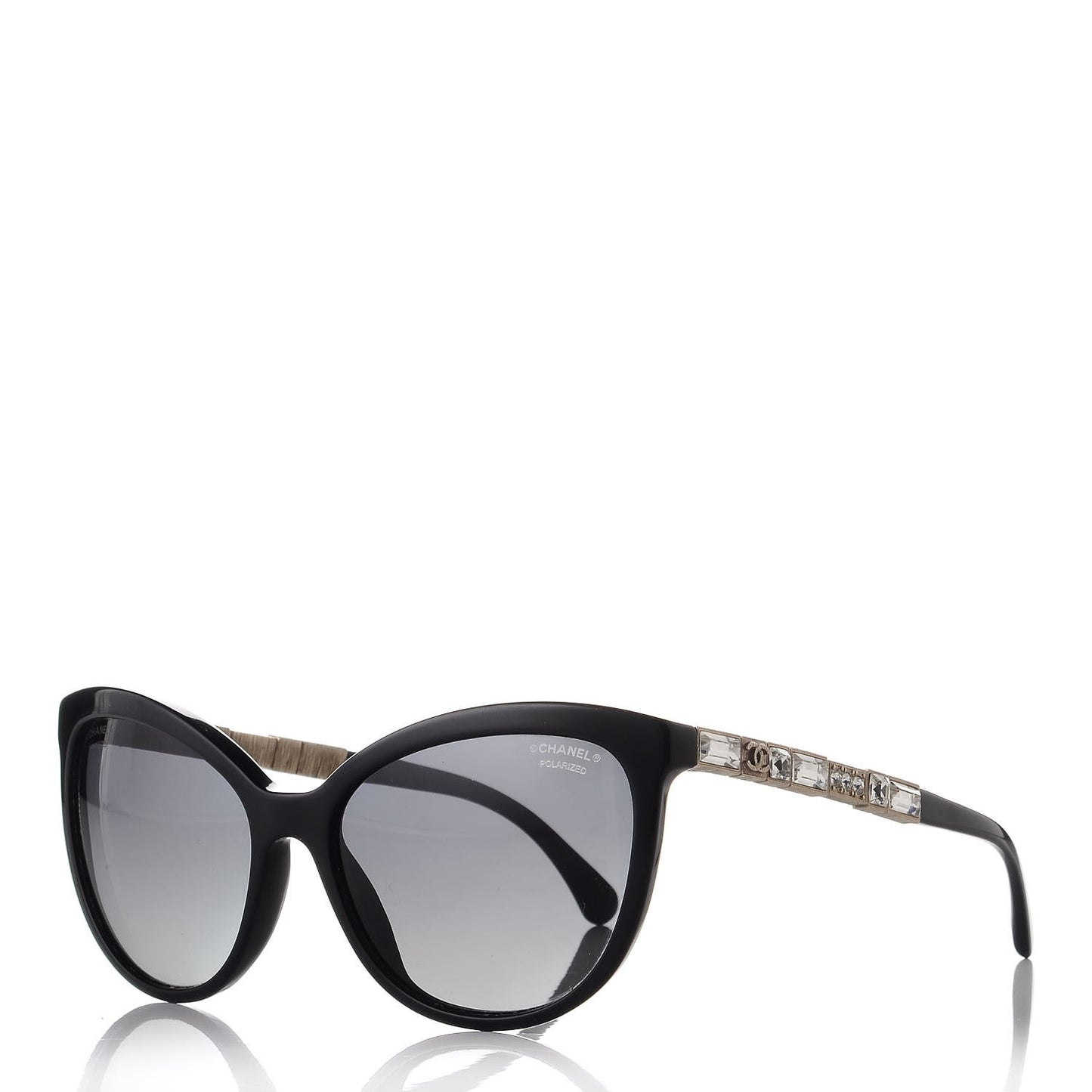 Crystal Baguette Polarized Cat Eye Bijou Sunglasses 5307-B Black