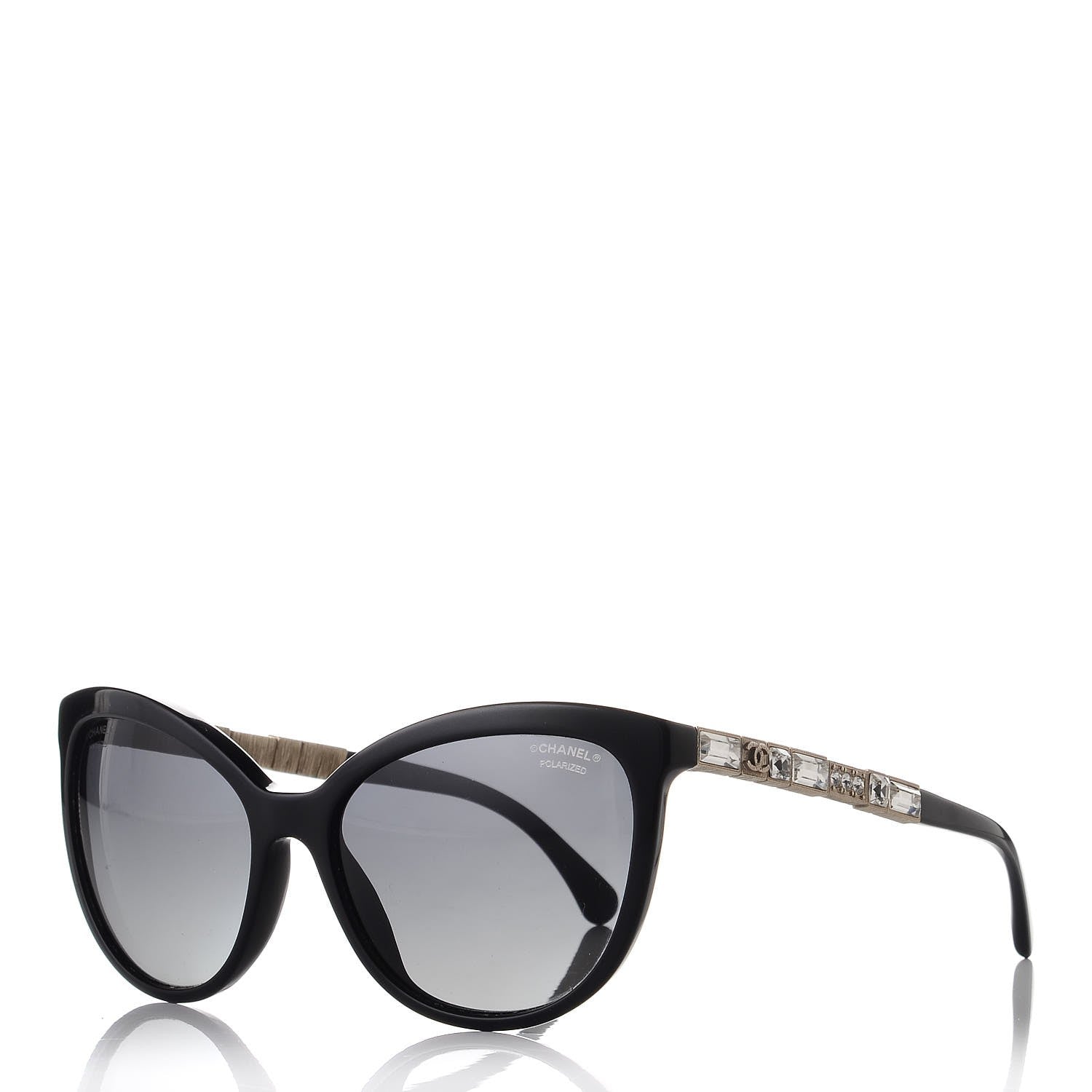 Chanel Crystal Baguette Polarized Cat Eye Bijou Sunglasses 5307-B Black 1 of 8
