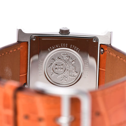 Hermes Stainless Steel Alligator Diamond Mother of Pearl 26mm Heure H Hour Quartz Watch Orange 5 of 5