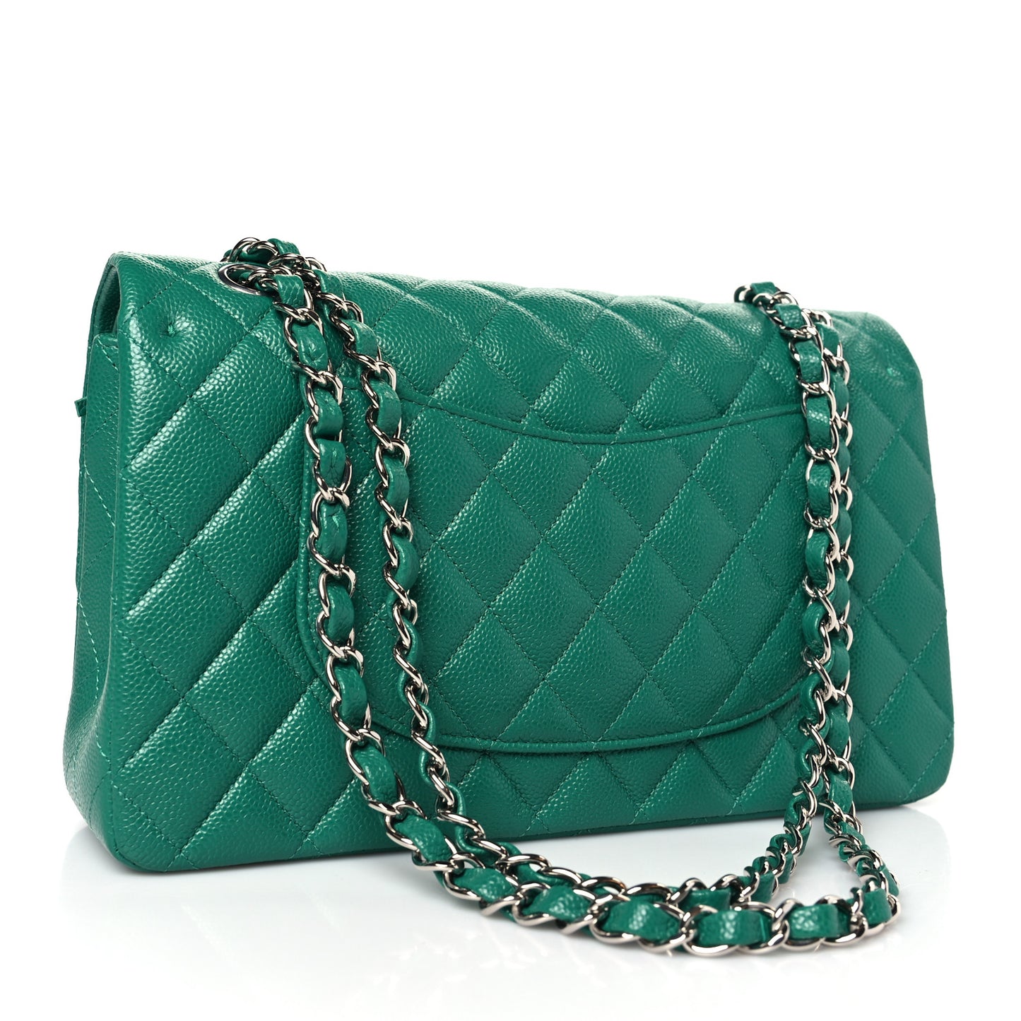 Caviar Quilted Medium Double Flap Green