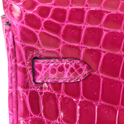 Hermes Shiny Niloticus Crocodile Birkin 25 Rose Scheherazade 11 of 32