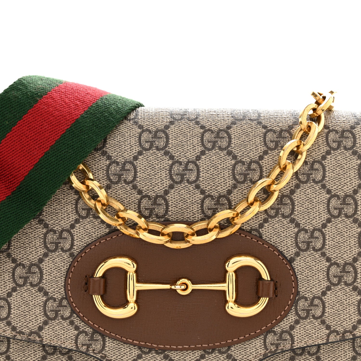Gucci GG Supreme Monogram Azalea Calfskin Web Small Horsebit 1955 Crossbody Bag Beige Ebony Brown Sugar 8 of 10