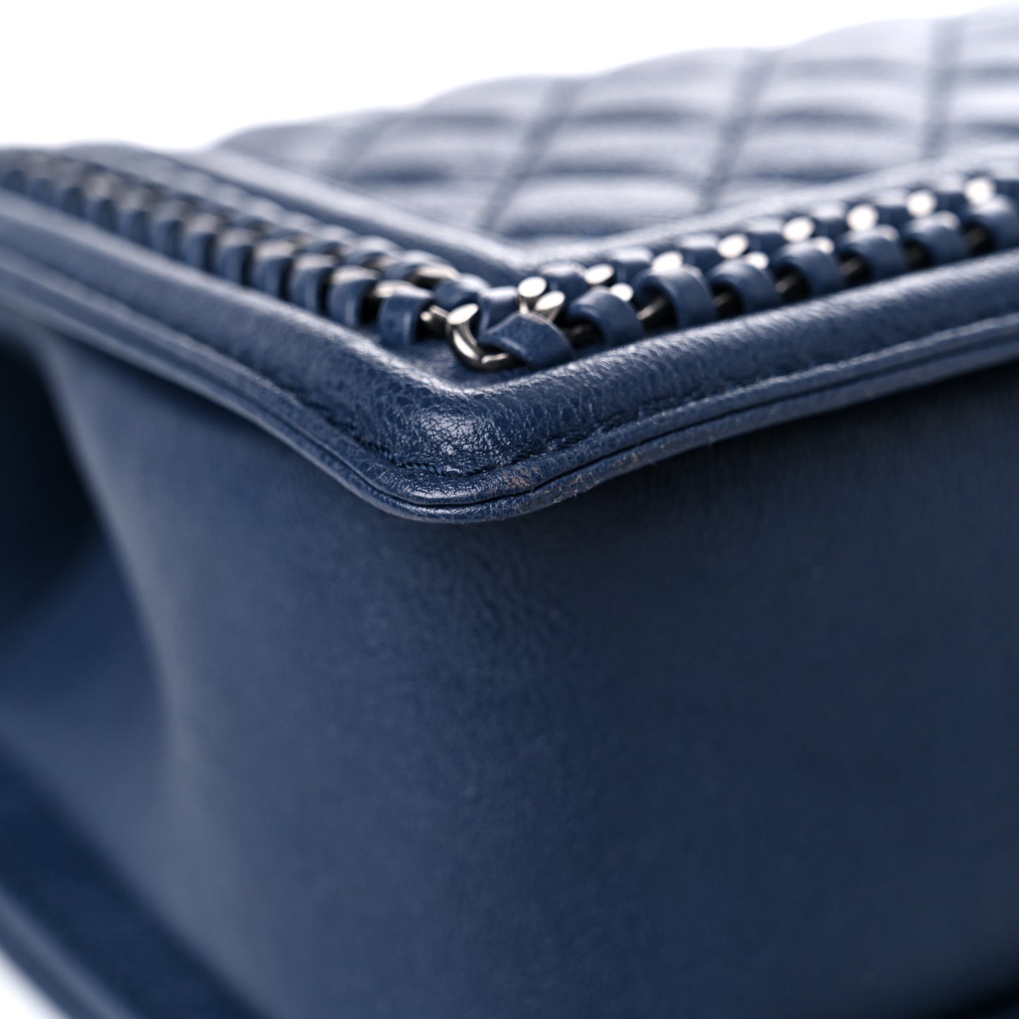 Calfskin Quilted Medium Top Handle Boy Flap Blue