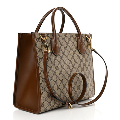 Gucci GG Supreme Monogram Azalea Calfskin Small Retro Interlocking G Tote Bag Beige Ebony Brown Sugar 3 of 10