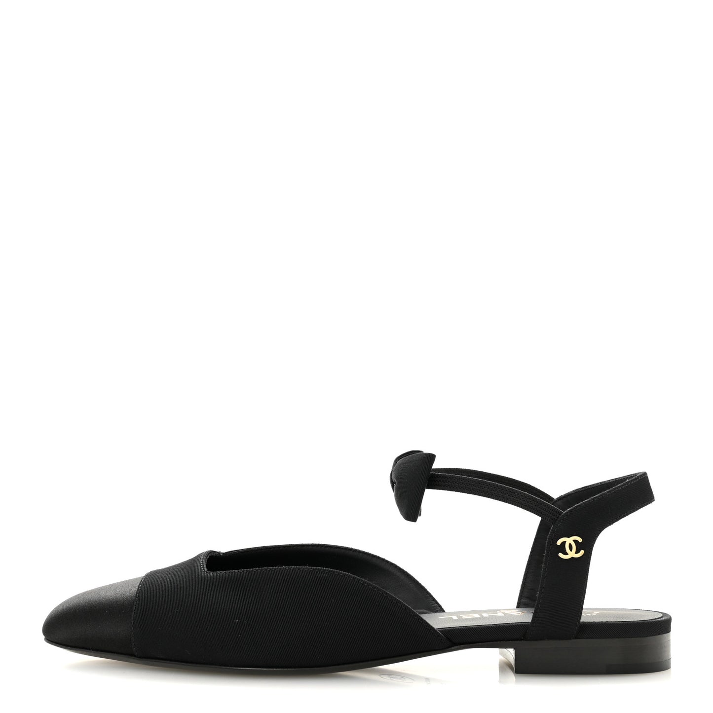 Satin Slingback Cap Toe Bow Flats 39.5 Black