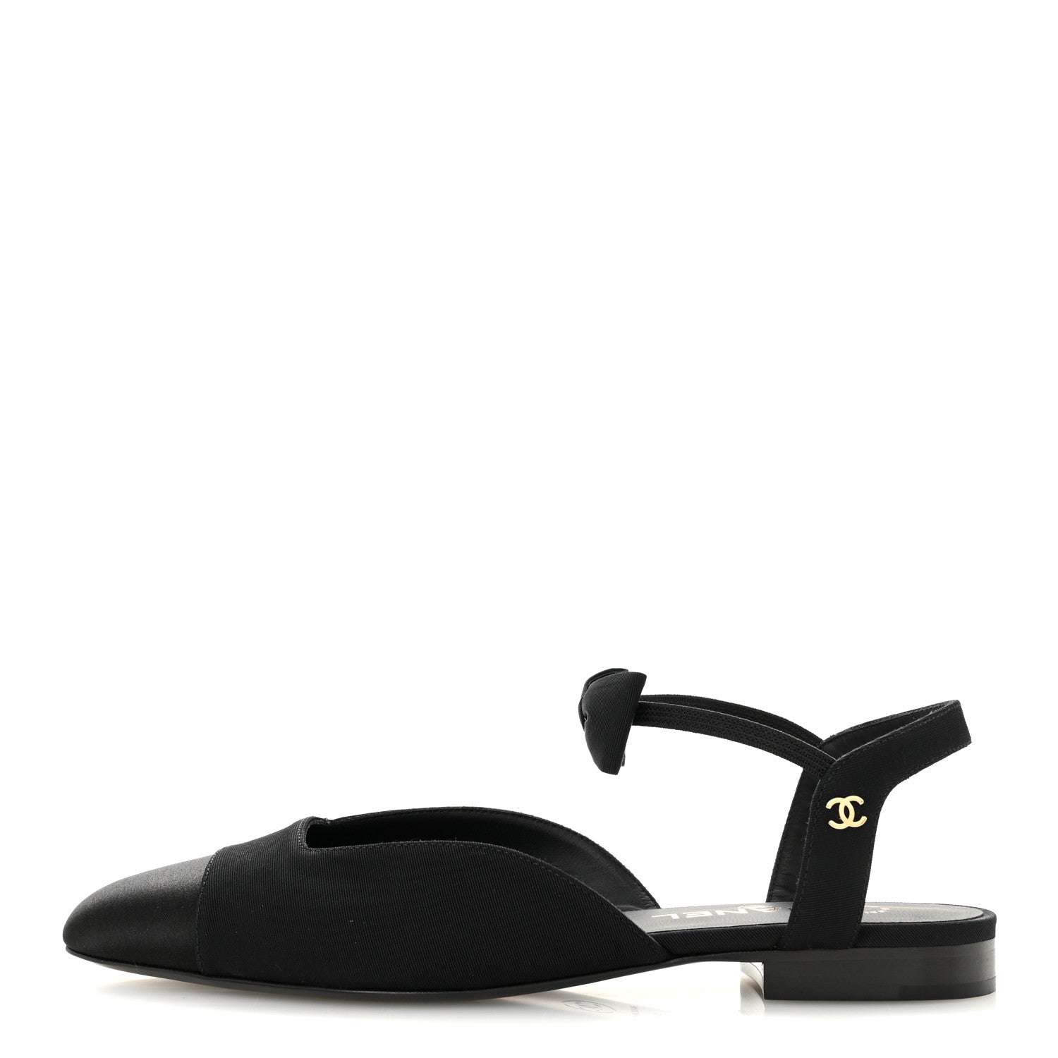 Chanel Satin Slingback Cap Toe Bow Flats 39.5 Black 1 of 10