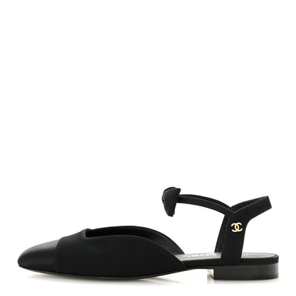 Chanel Satin Slingback Cap Toe Bow Flats 39.5 Black 1 of 10