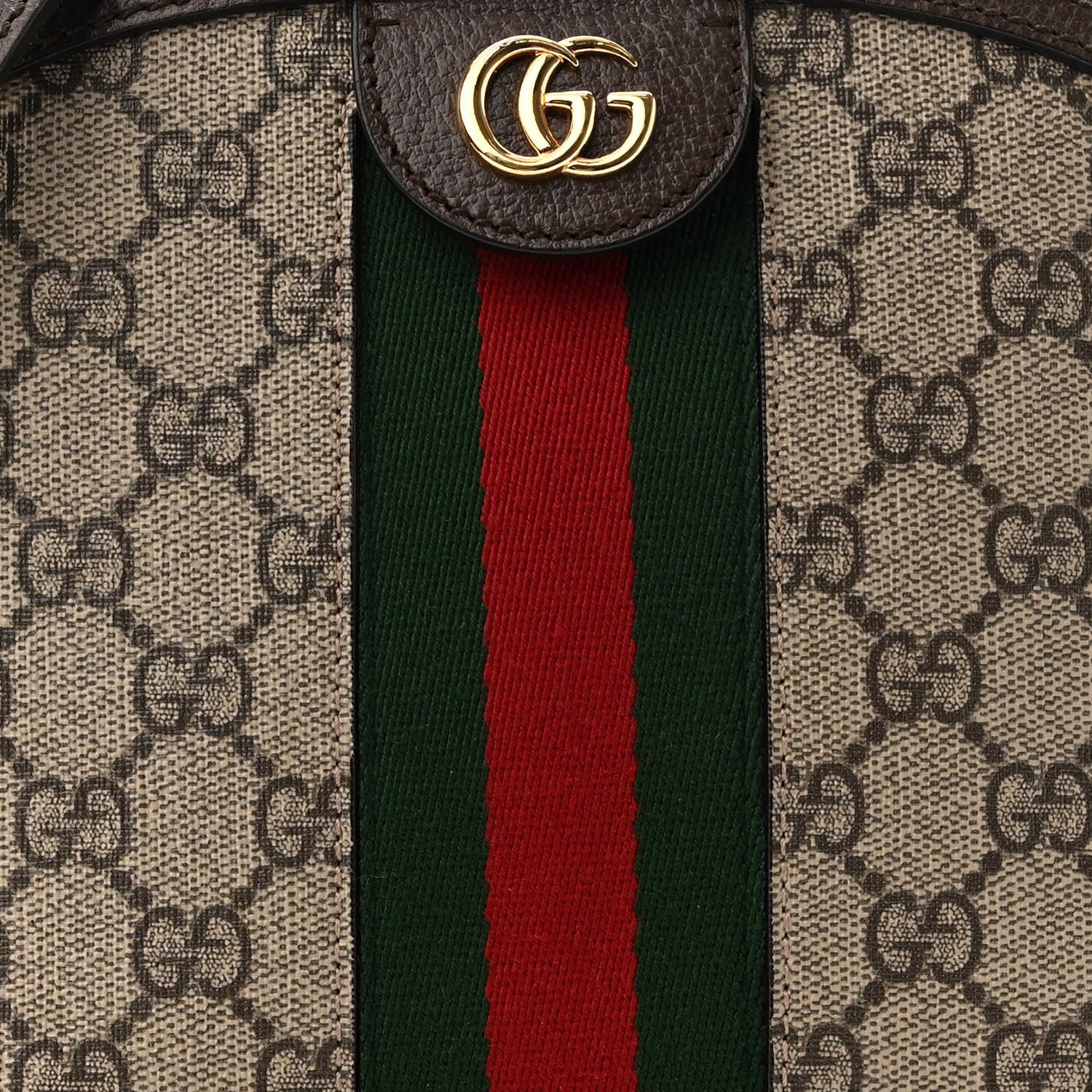 Gucci GG Supreme Monogram Textured Dollar Calfskin Web Small Ophidia Dome Shoulder Bag Beige Ebony New Acero 8 of 12