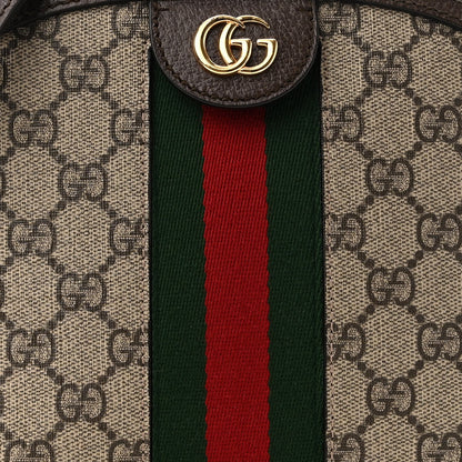 Gucci GG Supreme Monogram Textured Dollar Calfskin Web Small Ophidia Dome Shoulder Bag Beige Ebony New Acero 8 of 12