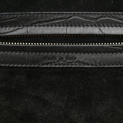Celine Calfskin Crocodile Embossed Medium Phantom Luggage Black 6 of 17