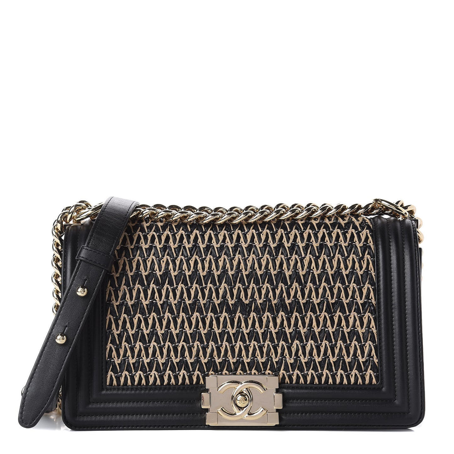 Lambskin Cotton Woven Medium Boy Flap Black