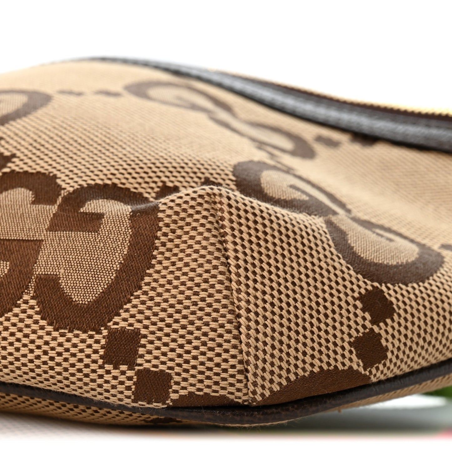 Monogram Jumbo GG Textured Dollar Calfskin Web Belt Bag Camel Ebony New Acero