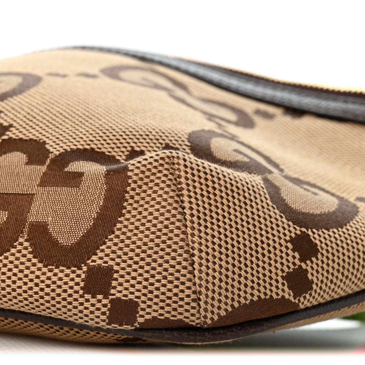 Gucci Monogram Jumbo GG Textured Dollar Calfskin Web Belt Bag Camel Ebony New Acero 10 of 11