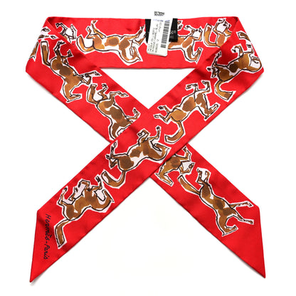 Hermes Silk Chevaux En Liberte Twilly Rouge Caramel White 1 of 4