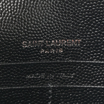 Saint Laurent Grain De Poudre Matelasse Chevron Monogram Monochrome Envelope Chain Wallet Black 6 of 11