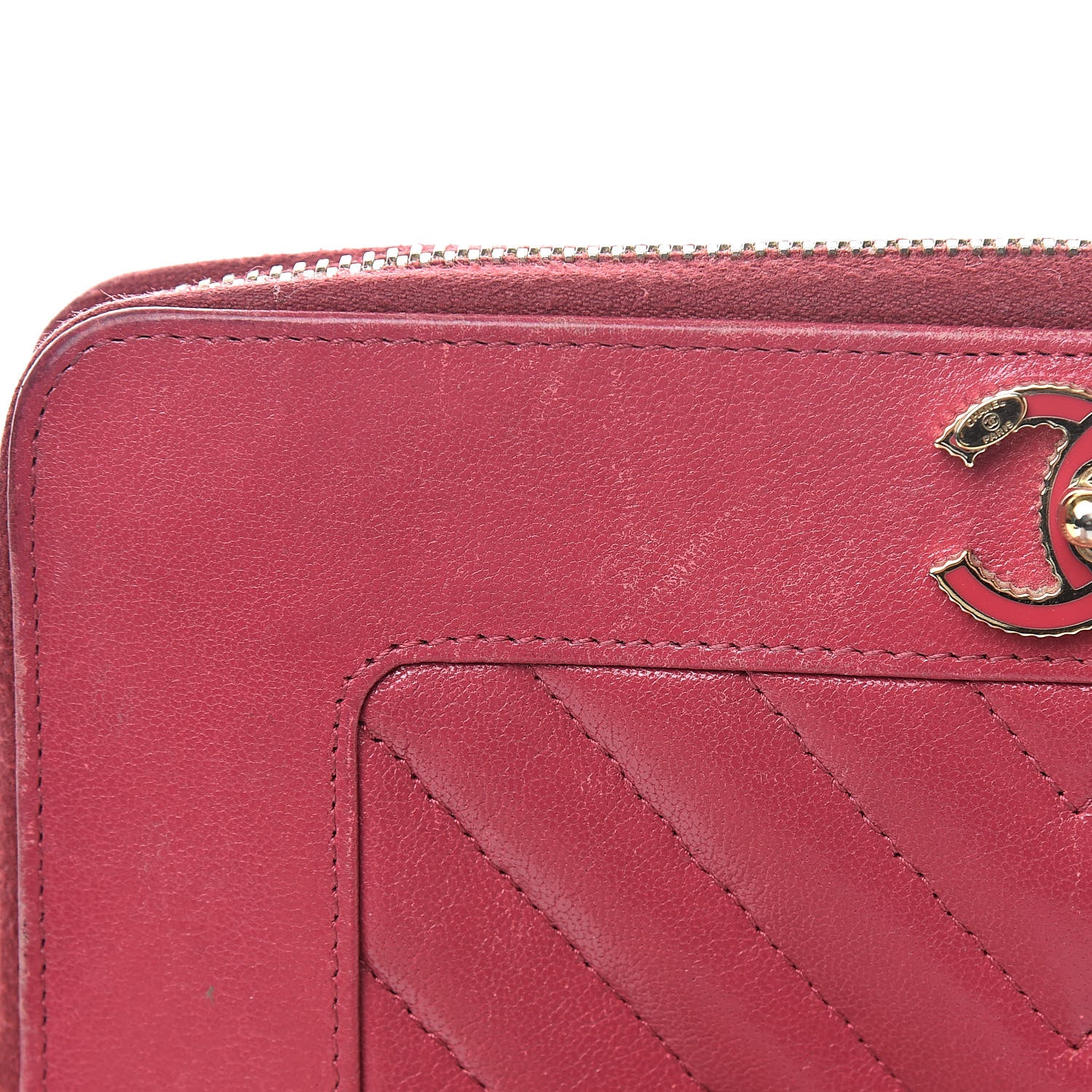 Chanel Sheepskin Chevron Quilted Mademoiselle Vintage Zip Around Wallet Dark Pink 16 of 20