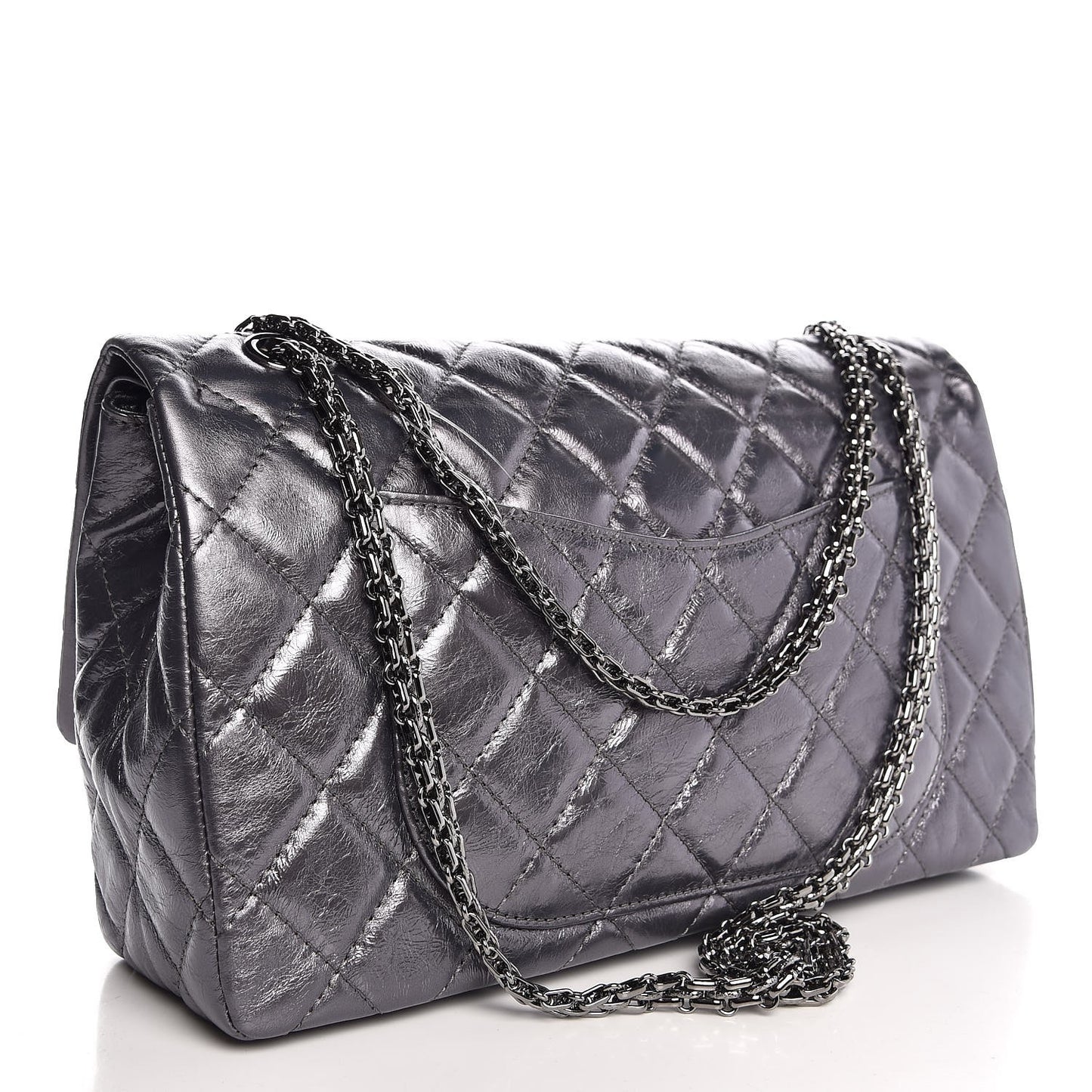 Metallic Aged Calfskin Quilted 2.55 Reissue 227 Flap Dark Silver