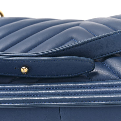 Chanel Lambskin Chevron Quilted Medium Boy Flap Blue 14 of 14
