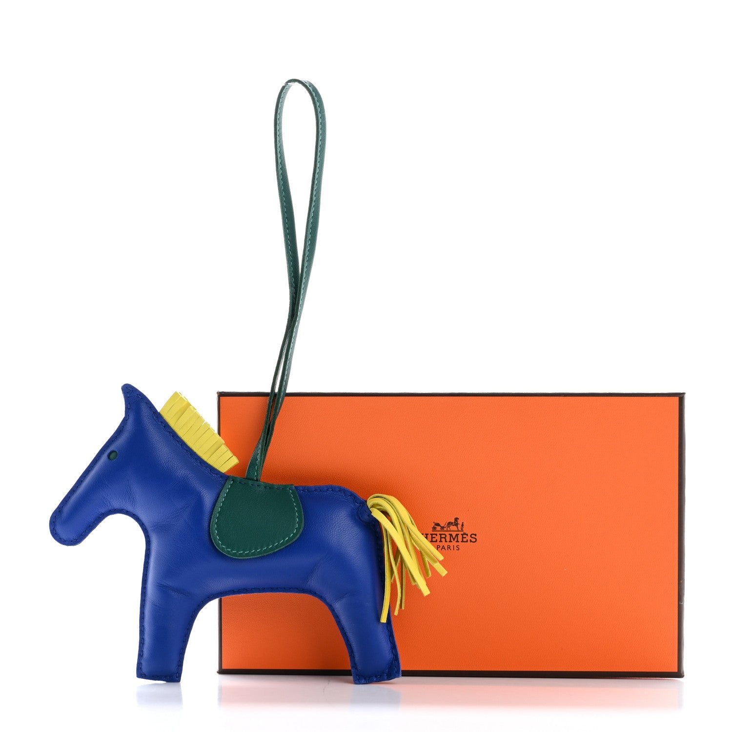 Hermes Milo Lambskin Grigri Rodeo Horse Bag Charm GM Bleu Electrique Malachite Lime 7 of 7