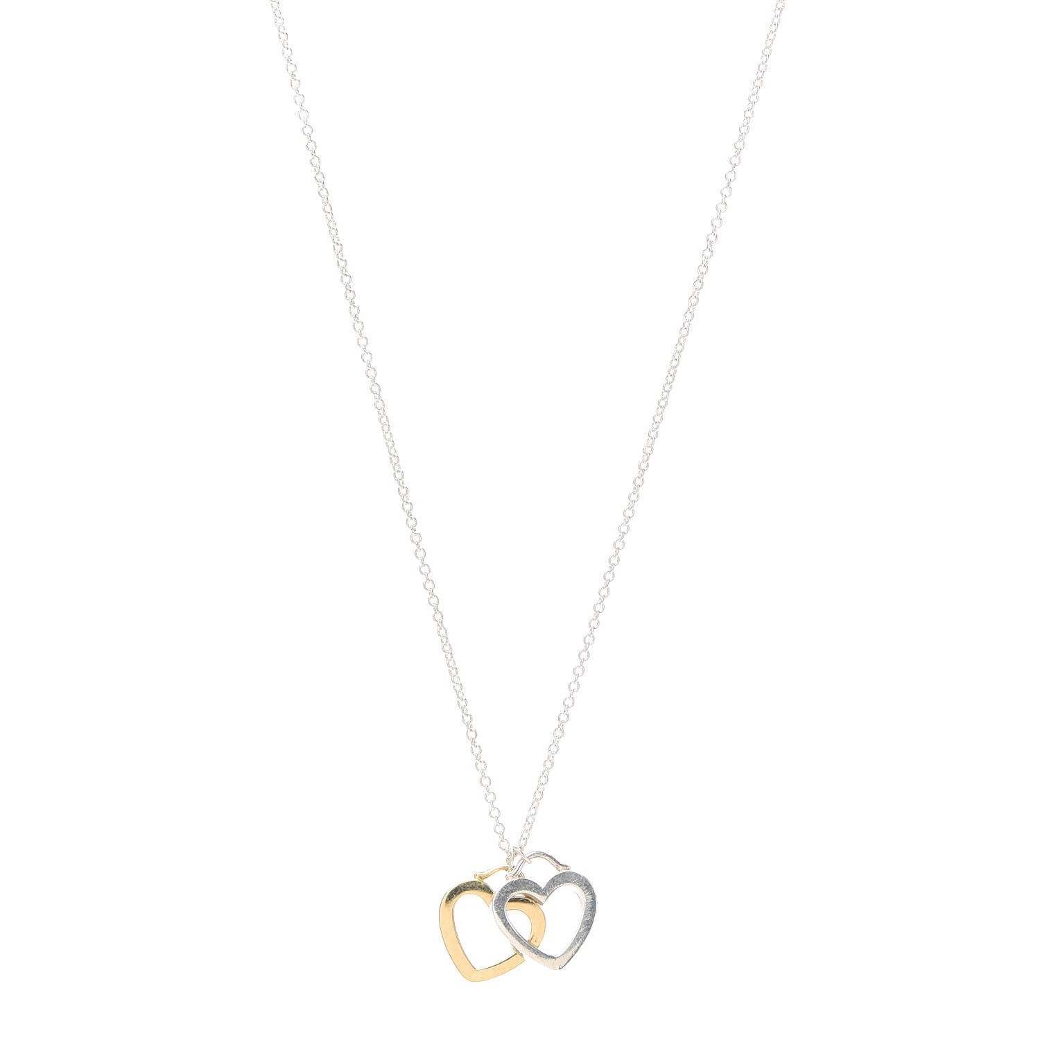 Tiffany Sterling Silver 18K Yellow Gold Double Heart Pendant Necklace 1 of 5