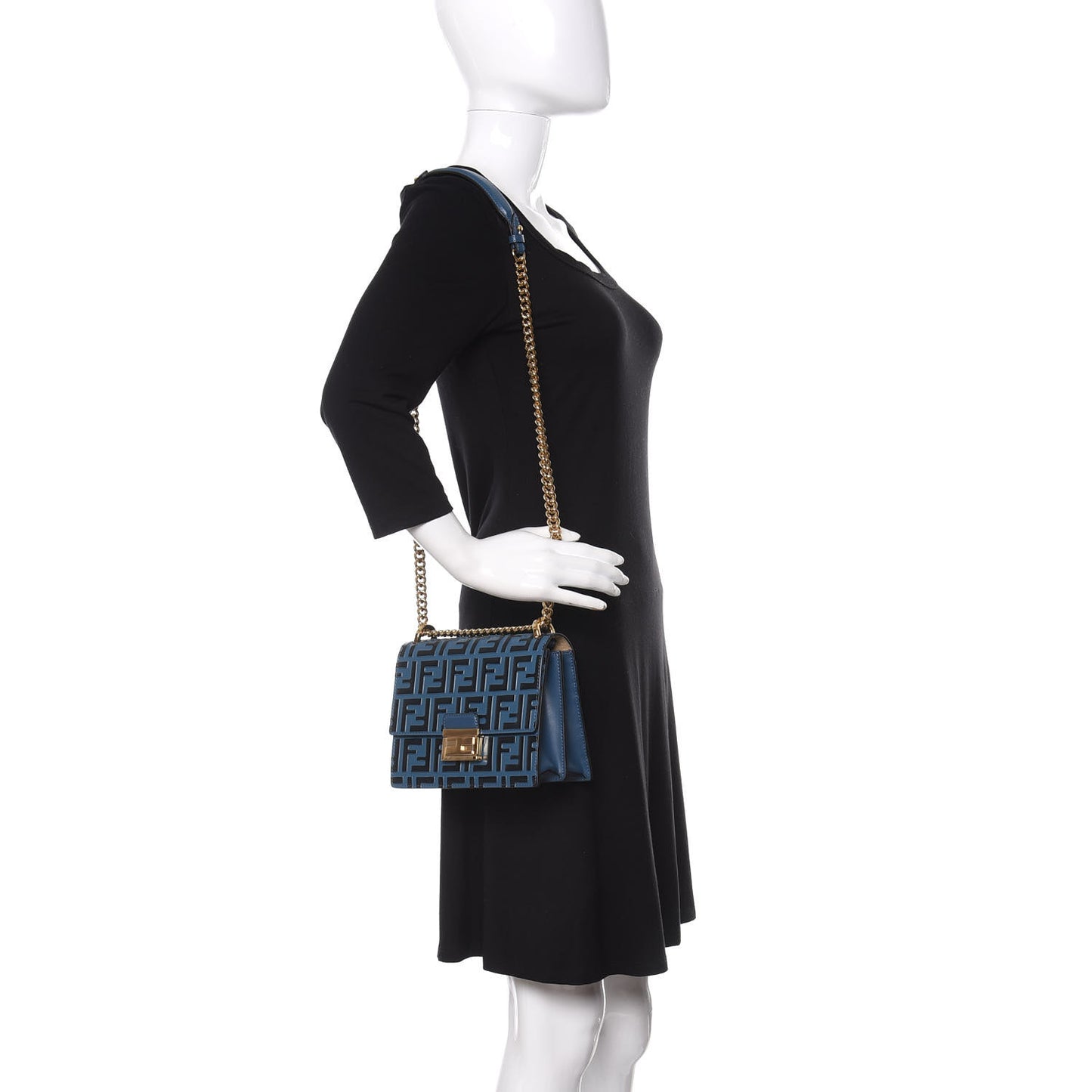 Vitello Liberty Bi-Color FF 1974 Embossed Small Kan U Shoulder Bag Balena Black