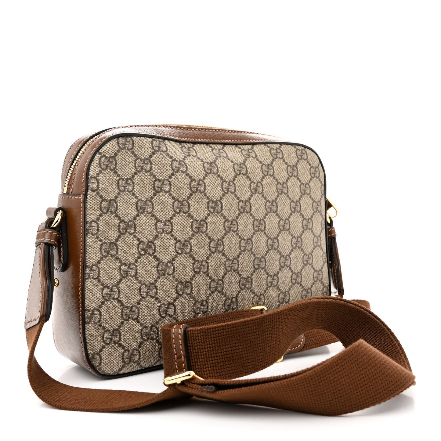 GG Supreme Monogram Azalea Calfskin Retro Interlocking G Messenger Shoulder Bag Beige Ebony Brown Sugar