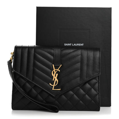 Saint Laurent Grain De Poudre Textured Mixed Matelasse Triquilt Monogram Clutch Black 11 of 11