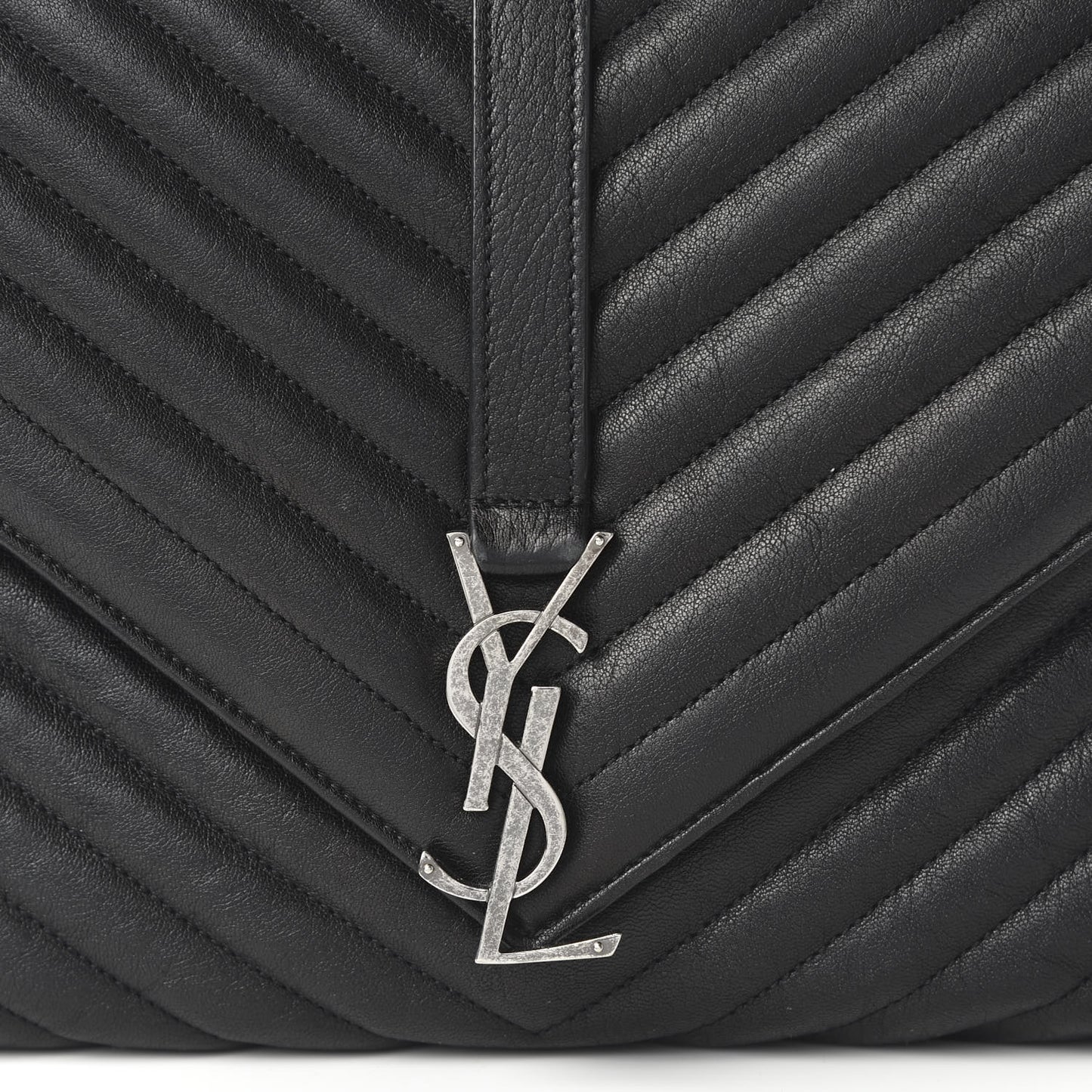 Sheepskin Matelasse Chevron Monogram Large College Satchel Black