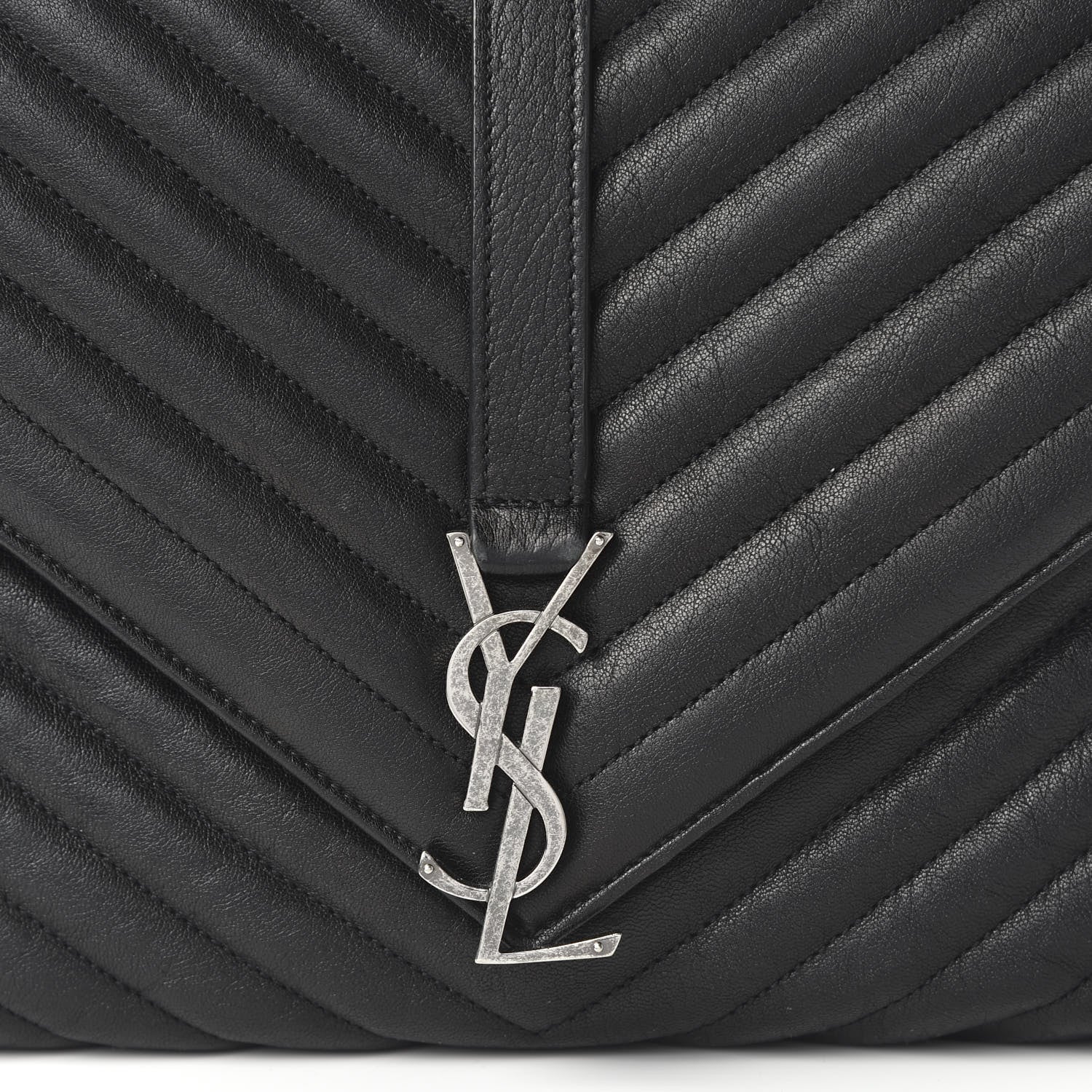 Saint Laurent Sheepskin Matelasse Chevron Monogram Large College Satchel Black 9 of 9