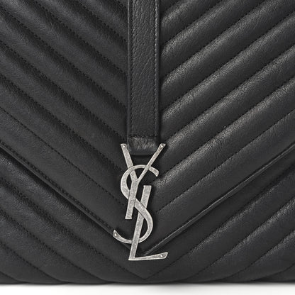 Saint Laurent Sheepskin Matelasse Chevron Monogram Large College Satchel Black 9 of 9
