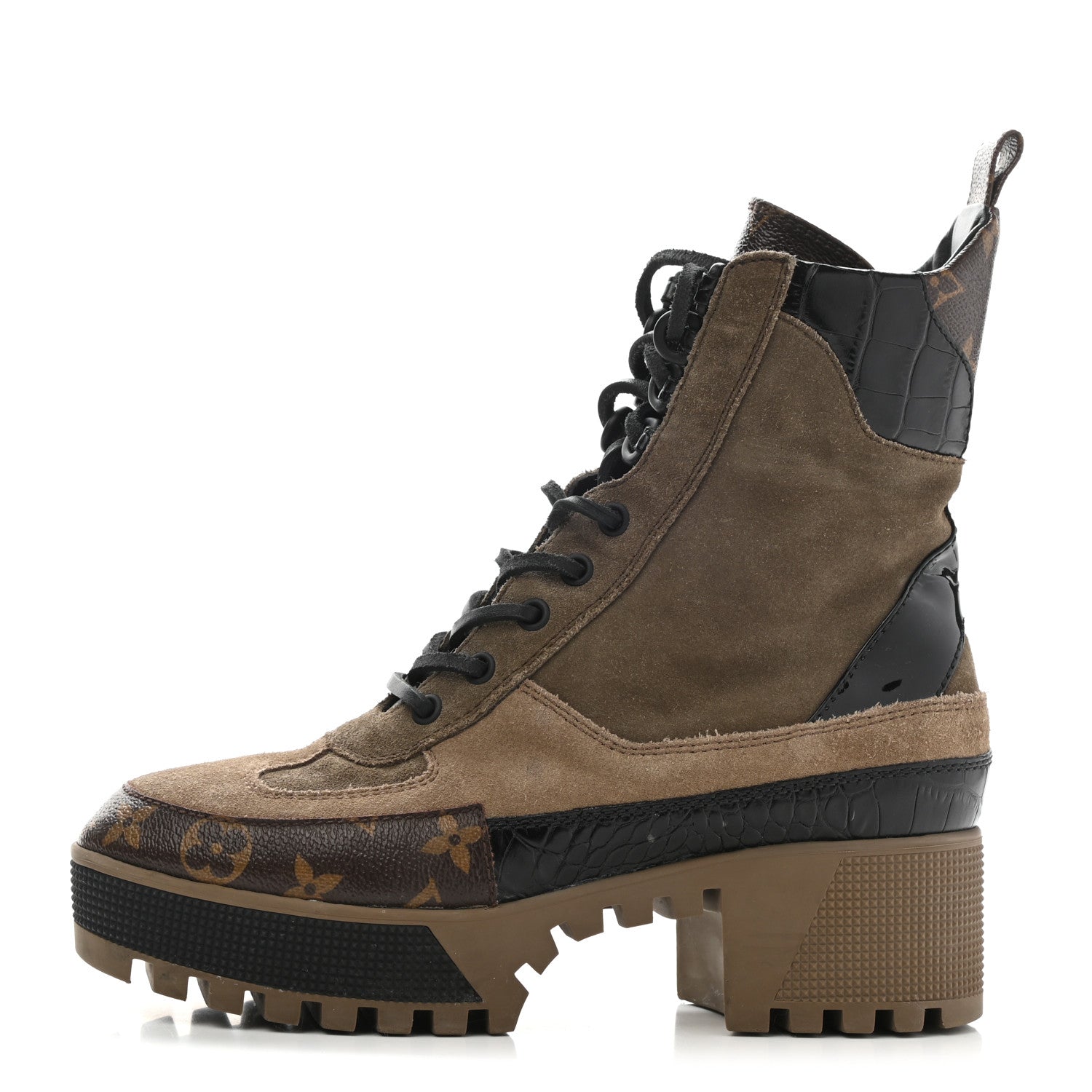 Louis Vuitton Suede Calfskin Monogram Laureate Platform Desert Boots 38 Taupe 1 of 9