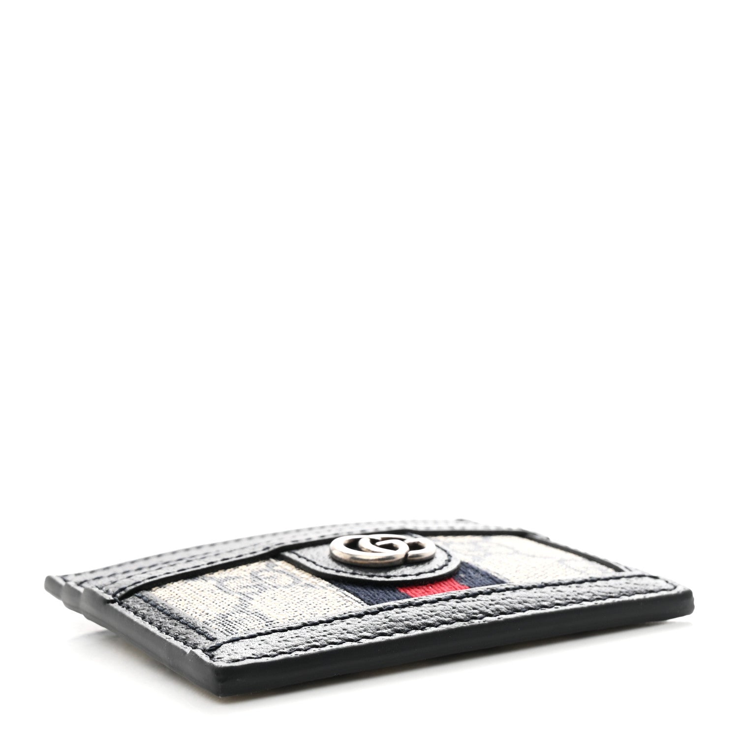Gucci GG Supreme Monogram Textured Dollar Calfskin Web Ophidia Card Holder Beige Blue 4 of 7