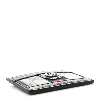 Gucci GG Supreme Monogram Textured Dollar Calfskin Web Ophidia Card Holder Beige Blue 4 of 7