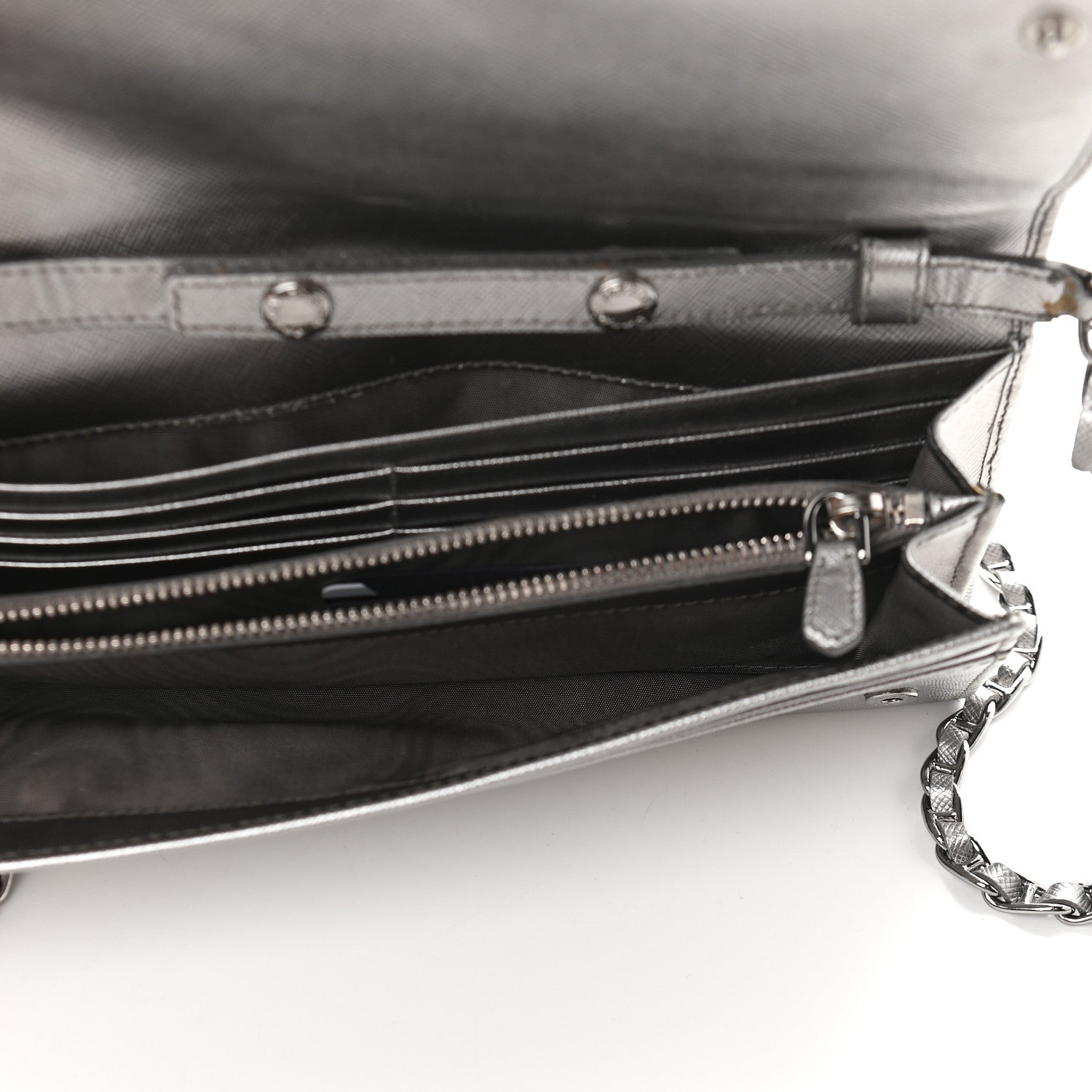 Prada Saffiano Metal Oro Chain Wallet Cromo 4 of 7