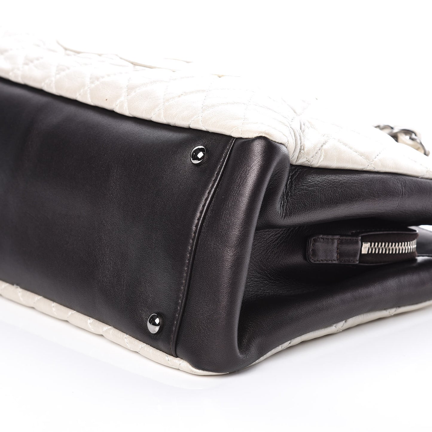 Metallic Lambskin Quilted Mademoiselle Tote Pearl