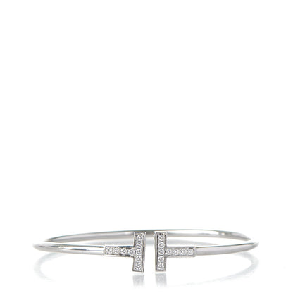 Tiffany 18K White Gold Diamond T Wire Bracelet 1 of 5