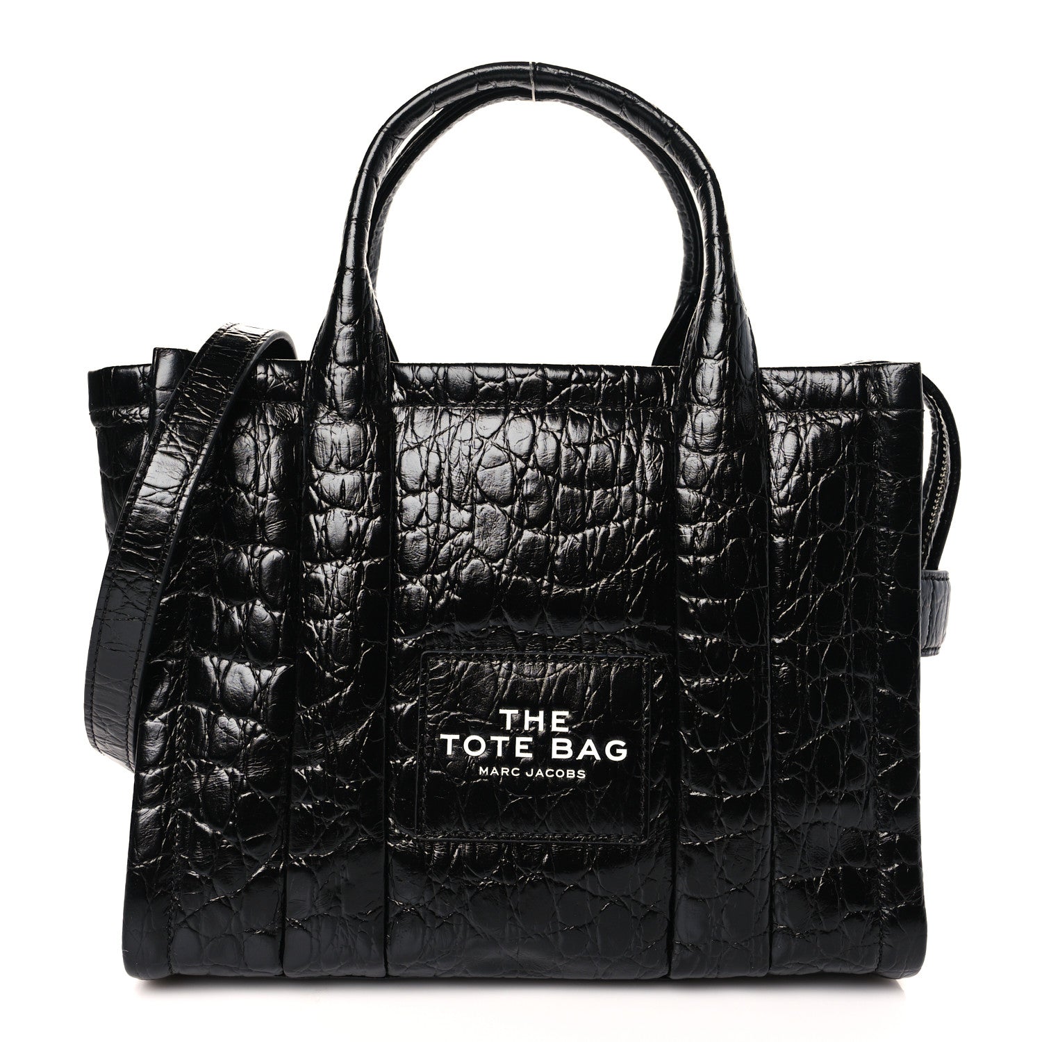 Marc Jacobs Croc Embossed Small The Tote Bag Black 1 of 9