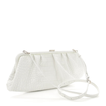 Balenciaga Shiny Supple Calfskin Logo Crocodile Embossed XL Cloud Clutch White 3 of 14