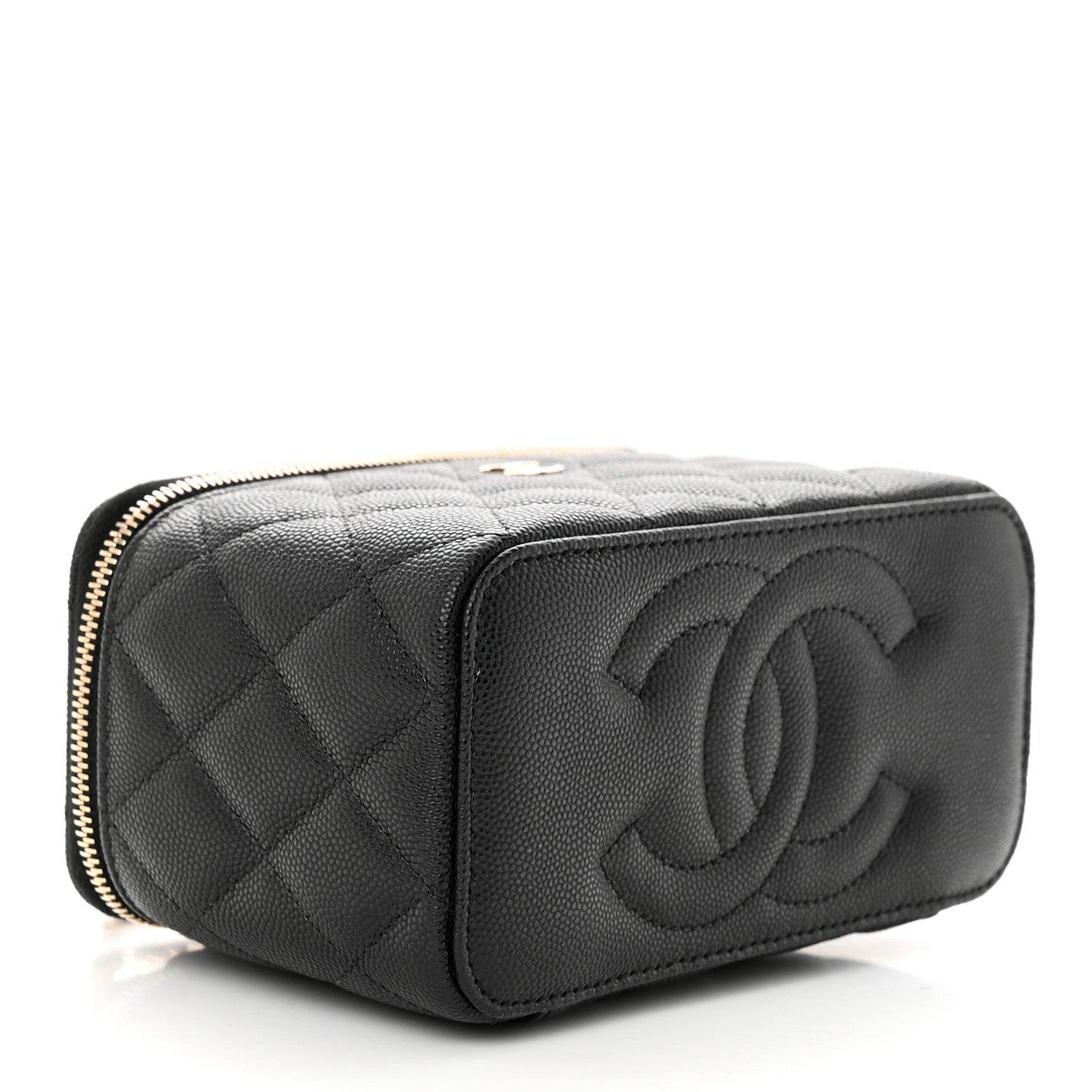 Caviar Quilted Small Vanity Case With Chain Black