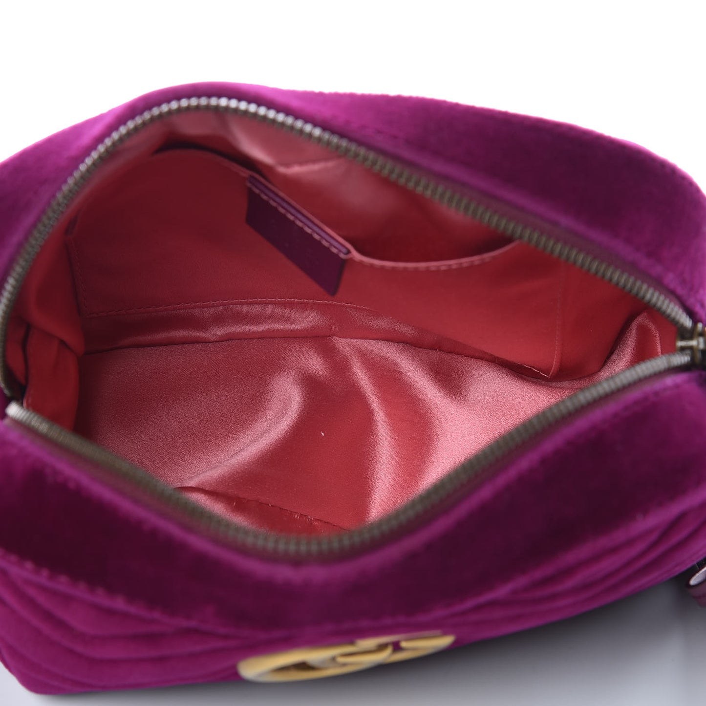 Velvet Matelasse Small GG Marmont Chain Shoulder Bag Fuchsia Violet Cyclamen