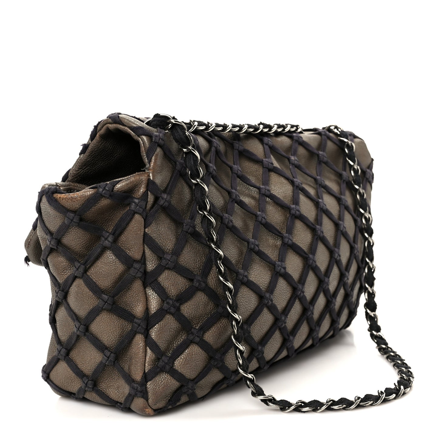 Calfskin Jumbo Canebiers Net Flap Brown