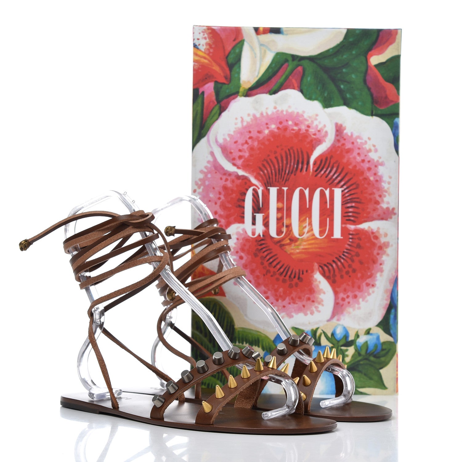 Gucci Calfskin Lace Up Tuscany Leather Mens Gladiator Sandals 10 Brown Cuir 9 of 9