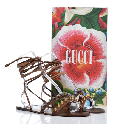 Gucci Calfskin Lace Up Tuscany Leather Mens Gladiator Sandals 10 Brown Cuir 9 of 9